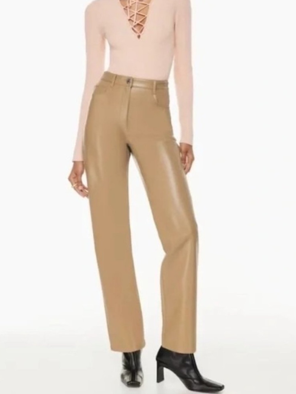 Aritzia Wilfred Melina Pant Saville Tan Vegan Faux Leather Pants SZ 0
